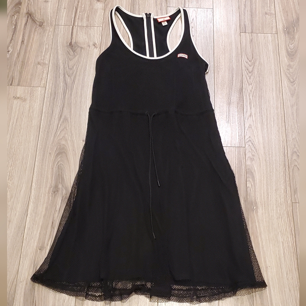 Hunter Racerback Stretchy Activewear Dress, Mesh Overlay, Black, W 4-6, NWOT